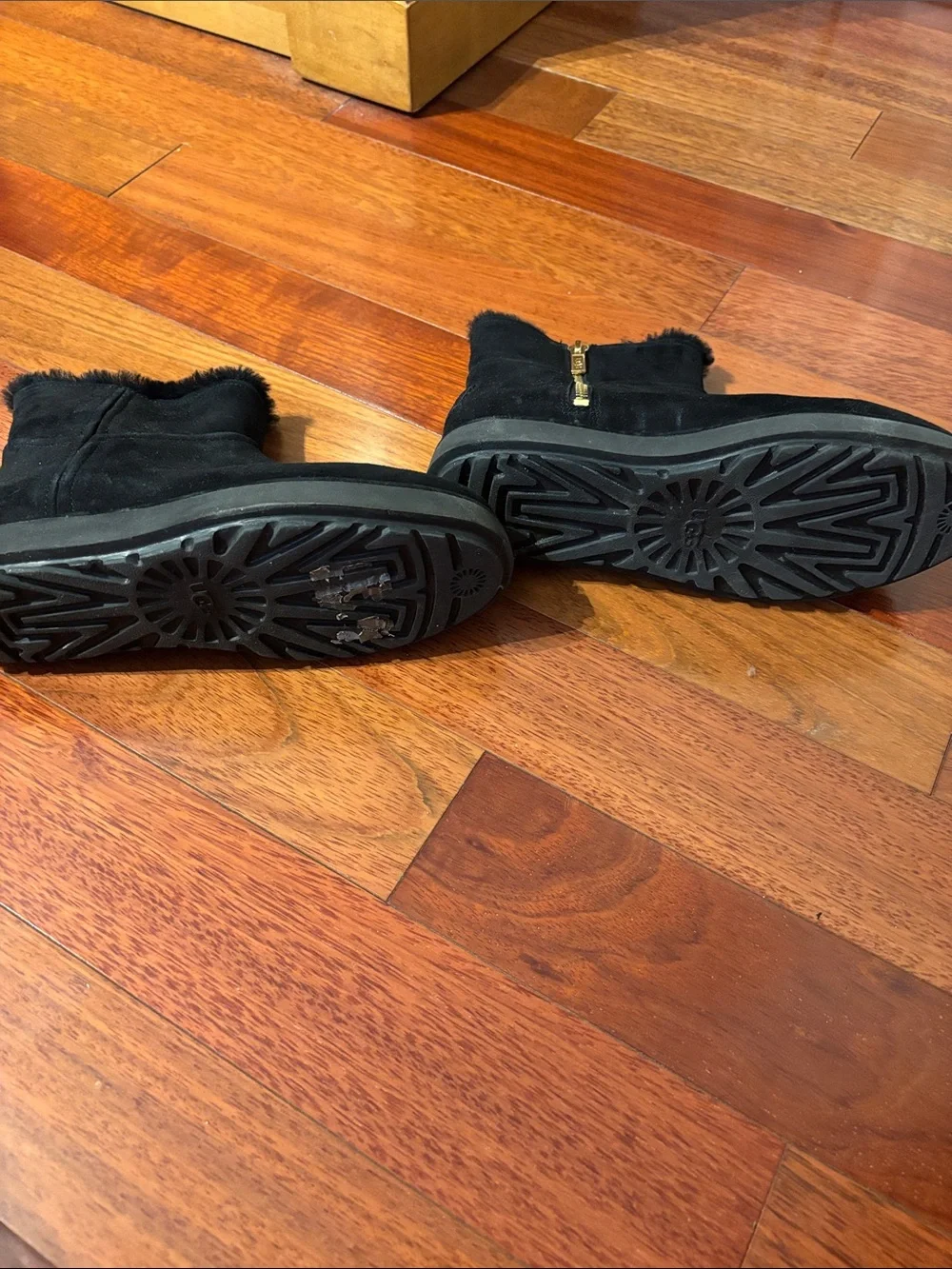 UGG Black Suede Faux Fur Zip Ankle Boots